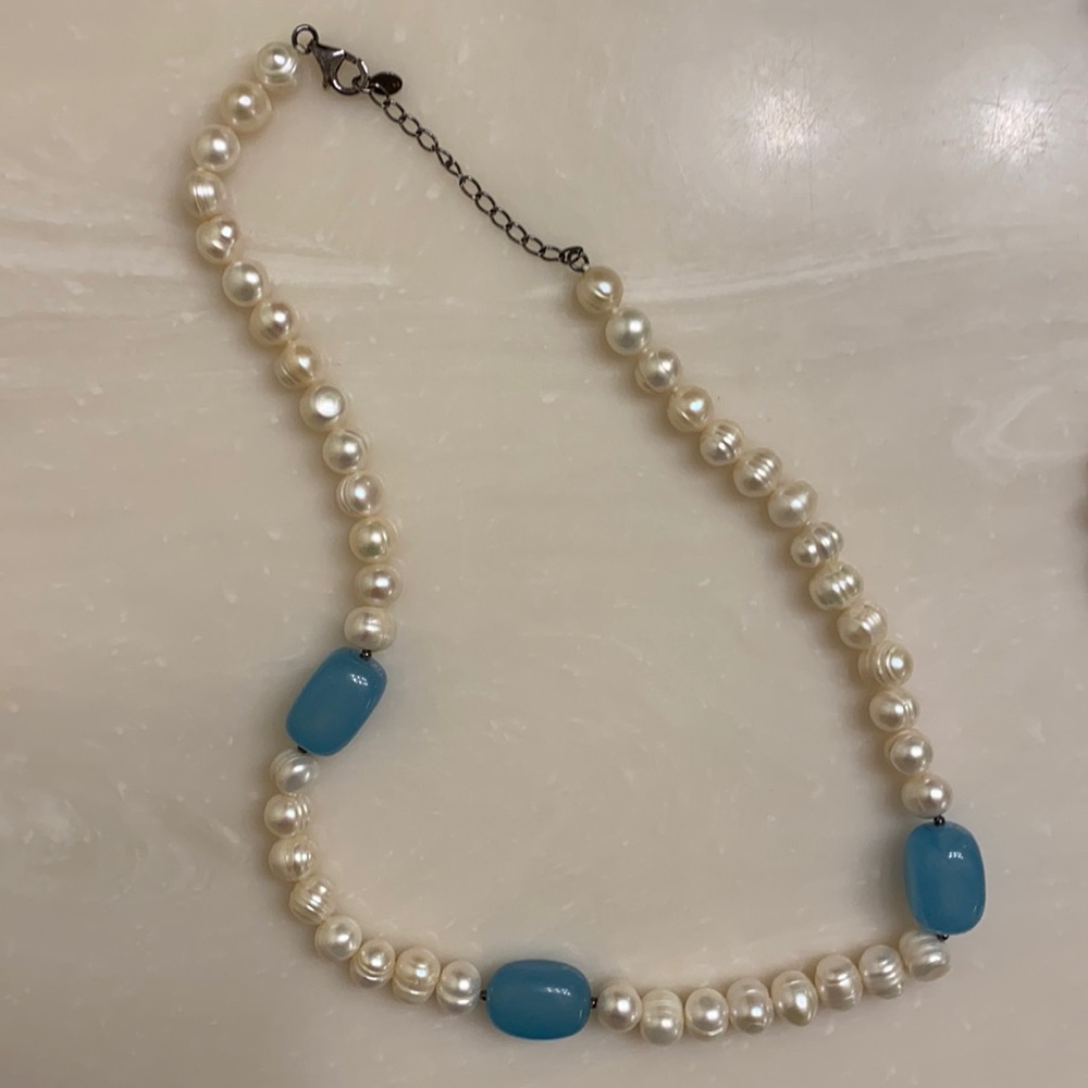 Real Pearl necklace with fake turquoise from Home Shopping Network